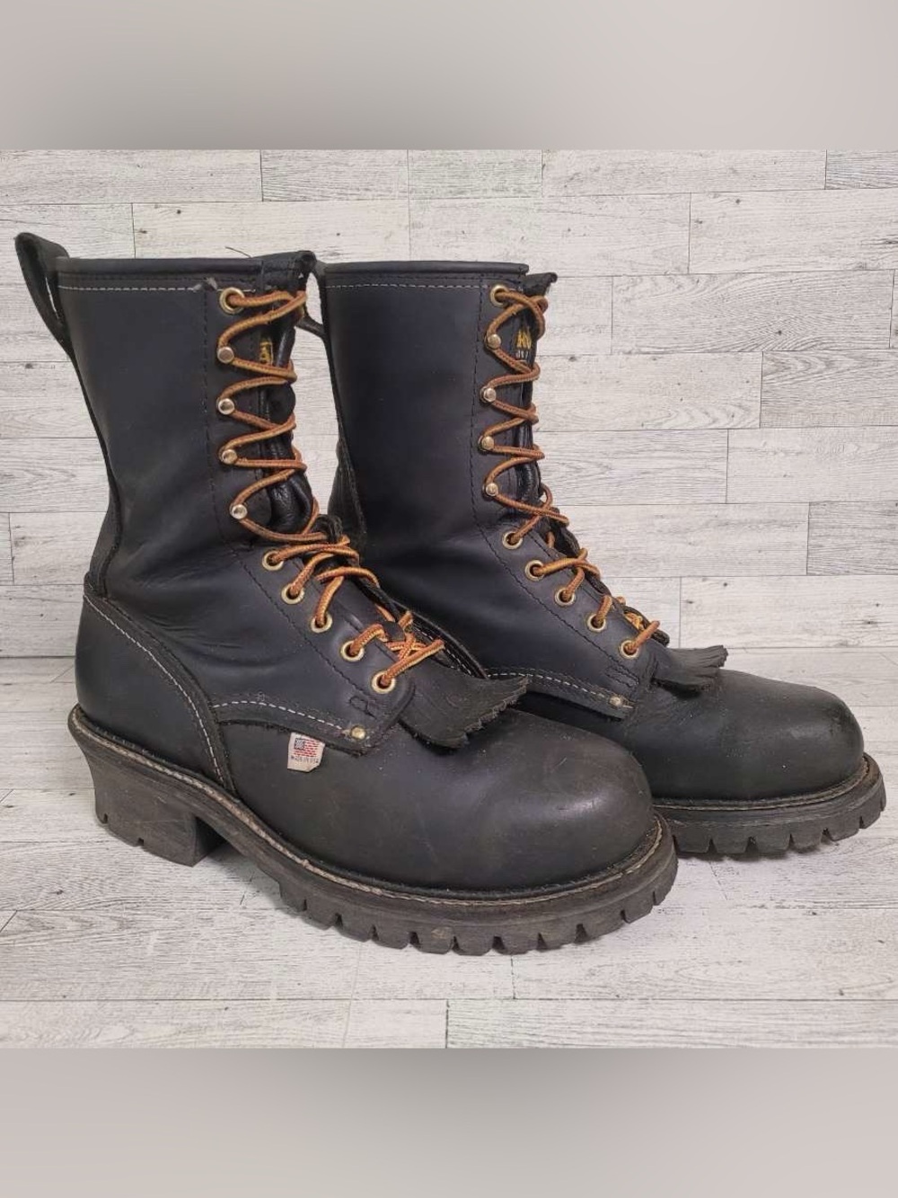 Men's Carolina 1922 Black Leather Steel Toe Work Logger Boots Size 8.5 D